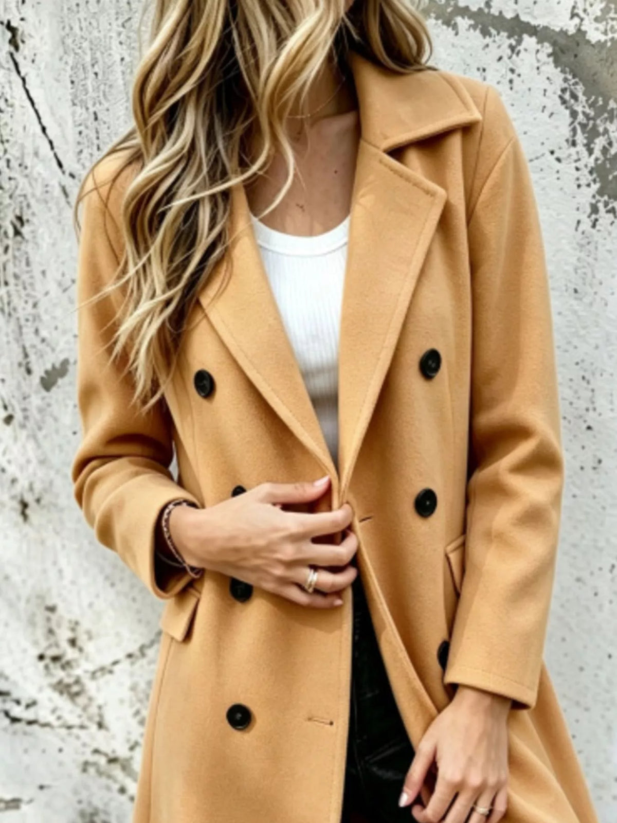 Full Size Double-Breasted Lapel Collar Coat Plus Size