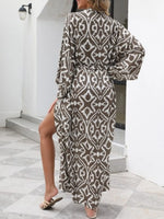 Geometric Print Surplice Beach Cover Up Dress - Ladyez