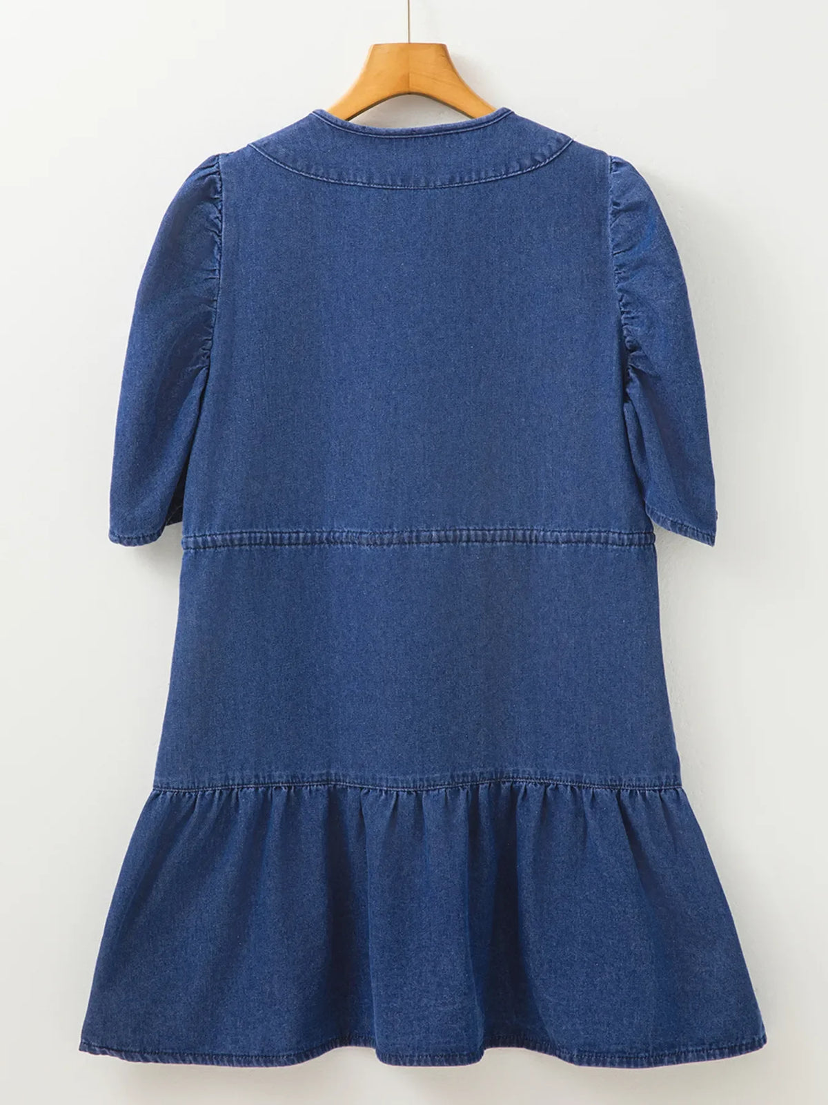 Drawstring High Waist Puff Sleeve Denim Mini Dress