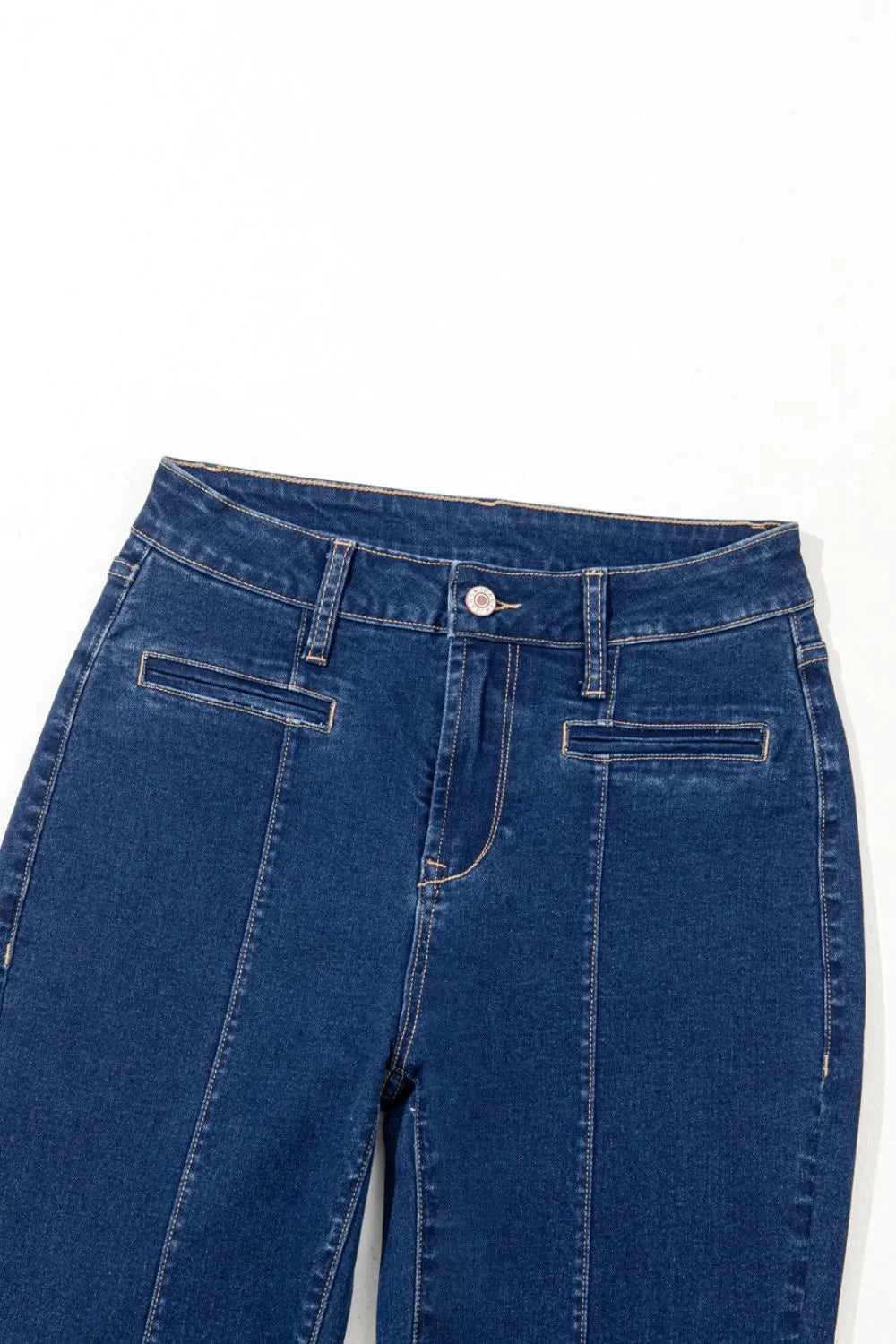 Center Seam Deep Wash Straight Jeans - Ladyez