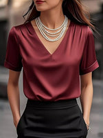 Elegant V-Neck Short Sleeve Ruched Top