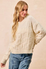 BiBi Checker Board Drop Shoulder Sweater