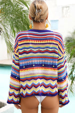 Angel Wings Multicolored Stripe Round Neck Cover-Up - Ladyez