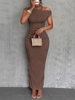 Textured Single Shoulder Bodycon Maxi Dress - Ladyez