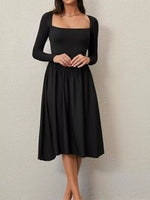 Square Neck Long Sleeve Midi Dress