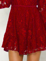 Lace V-Neck Long Sleeve Mini Dress - Ladyez