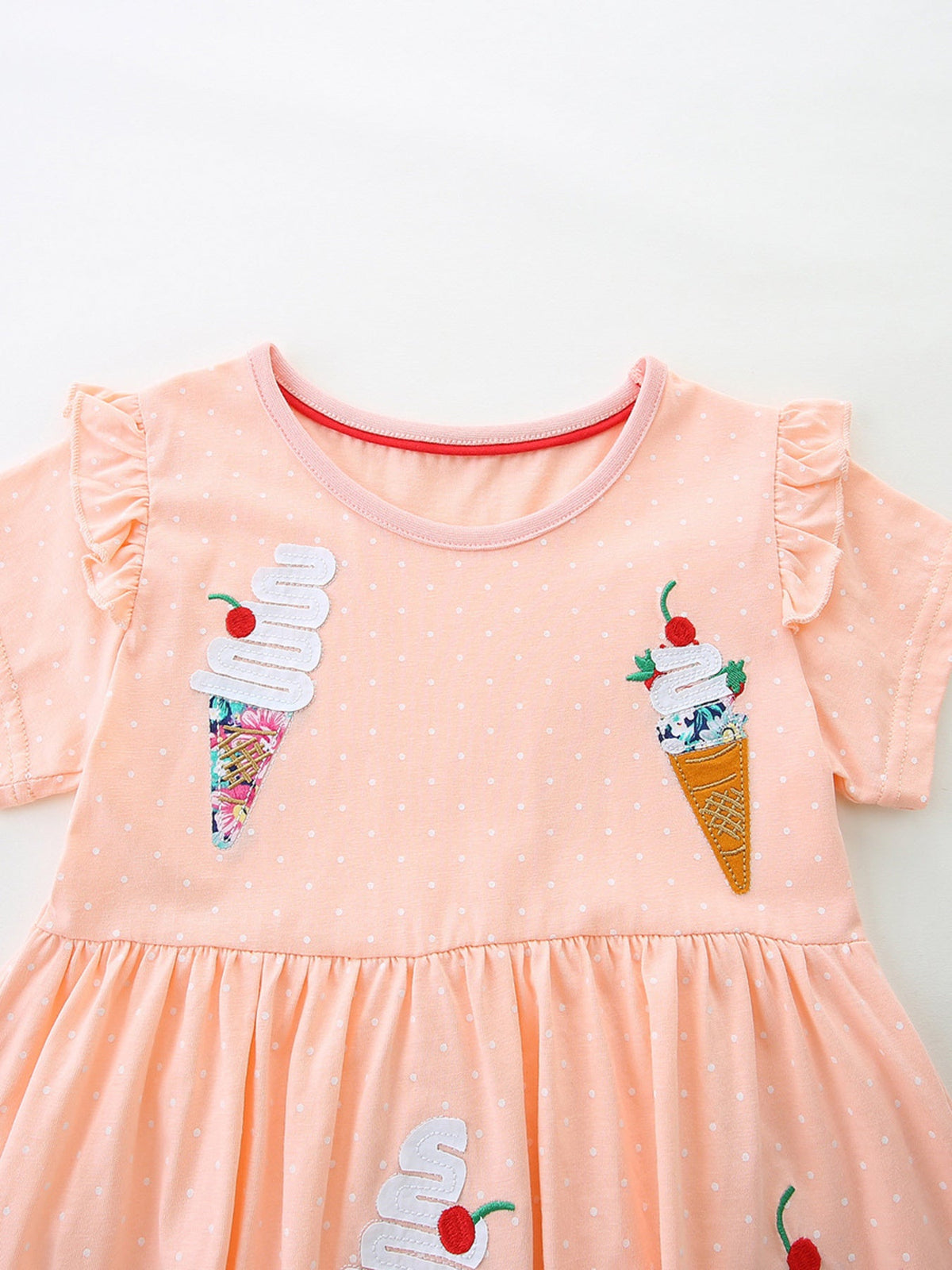 Children's Ice Cream Applique Round Neck Dress