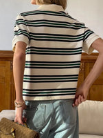 Striped Polo T-Shirt with Contrast Collar - Ladyez
