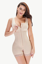 Full Size Zip-Up Scoop Neck Lace Trim Shapewear - Ladyez