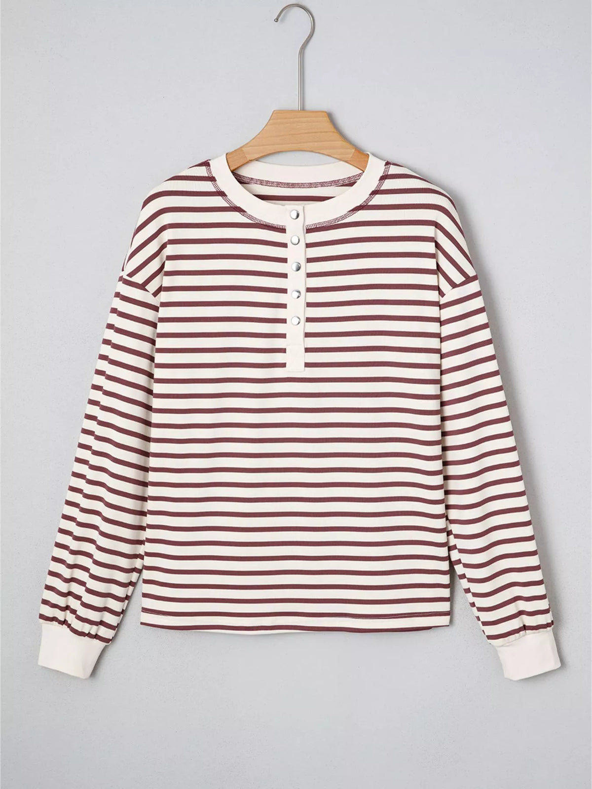 Striped Drop Shoulder Long Sleeve Henley Top
