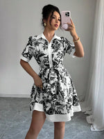 Printed Button Front Mini Dress