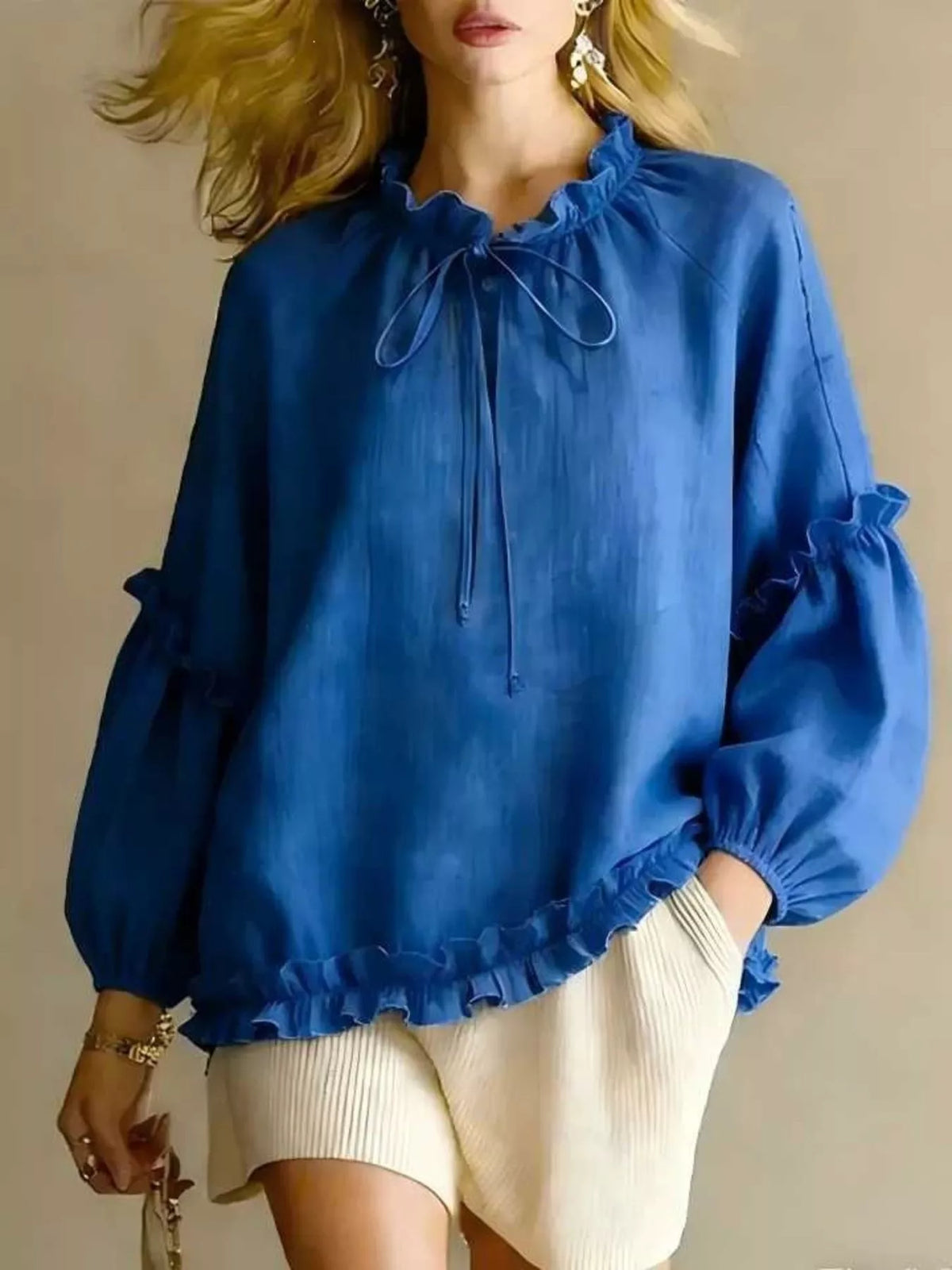 Frill Balloon Sleeve Blouse