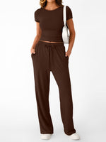 Round Neck Short Sleeve Tee and Pants Set