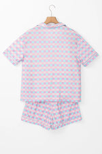 Plaid Collared Neck Short Sleeve Top and Shorts Lounge Set - Ladyez