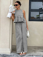 Gingham Sleeveless Top and Wide Leg Pants Set