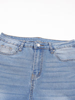 Whiskered Wash Raw Hem Cropped Jeans