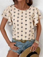 Bow Print Flutter Sleeve Blouse