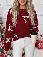 Bow Round Neck Long Sleeve Sweater