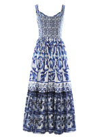 Smocked Printed Wide Strap Dress