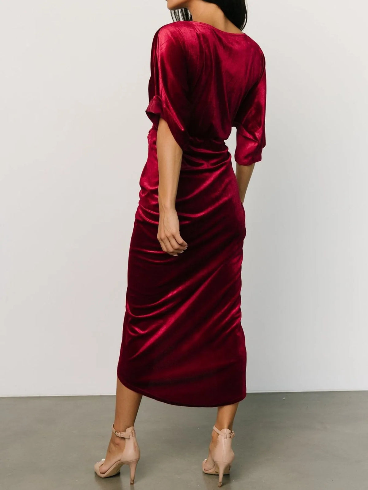 Ruched Surplice Half Sleeve Dress - Ladyez