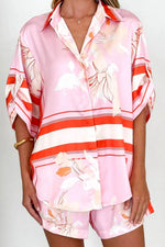 Printed Collared Neck Top and Shorts Set