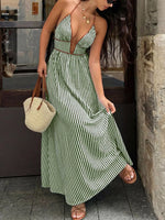 Striped Halter Neck Maxi Dress