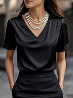 Elegant V-Neck Short Sleeve Ruched Top