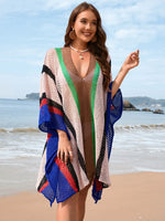 Openwork Color Block Plunge Cover-Up - Ladyez