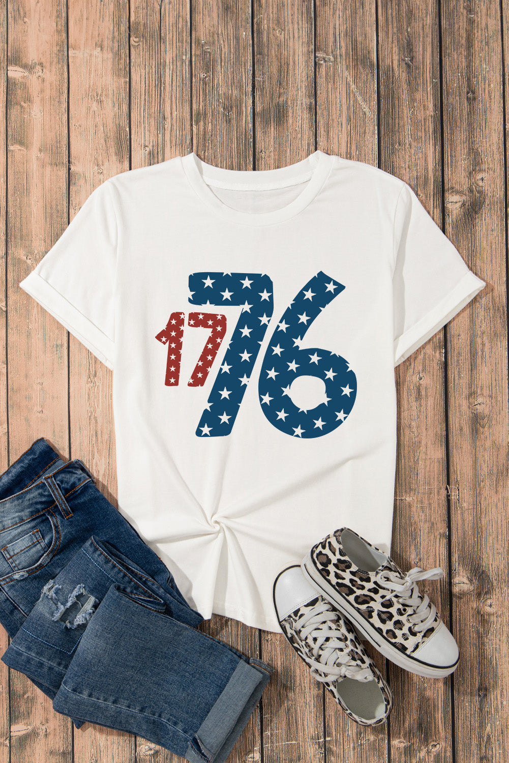 1776 Round Neck Short Sleeve T-Shirt - Ladyez