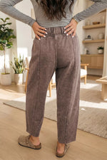 Mineral Wash Seam Detail Elastic Waist Barrel Pants