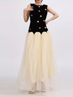 Contrast Flower Sleeveless Tulle Maxi Dress