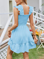 Smocked Square Neck Wide Strap Dress - Ladyez