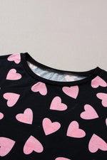 Heart Print Long Sleeve Top and Shorts Lounge Set - Ladyez