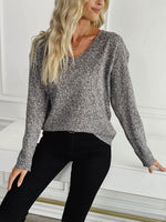 Casual V-Neck Drop Shoulder Sweater