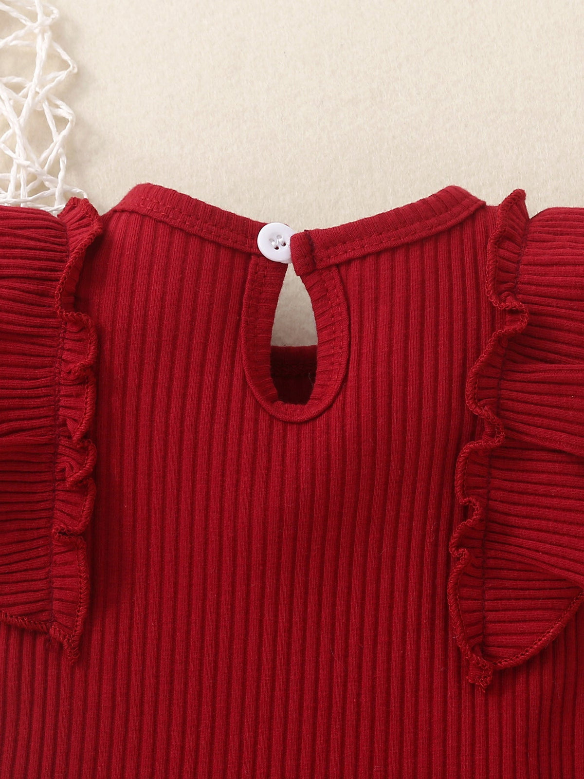 Children's Ribbed Ruffle Trim Bodysuit & Shorts Set