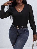 Perfee V-Neck Long Sleeve Bodysuit - Ladyez