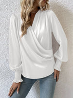 Surplice Smocked Lantern Sleeve Blouse - Ladyez