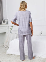 Printed V-Neck Top and Pants Lounge Set - Ladyez