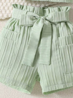 Children's Ribbed Ruffle Trim Top & Shorts Set
