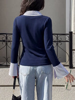 Contrast Collar Long Sleeve Top
