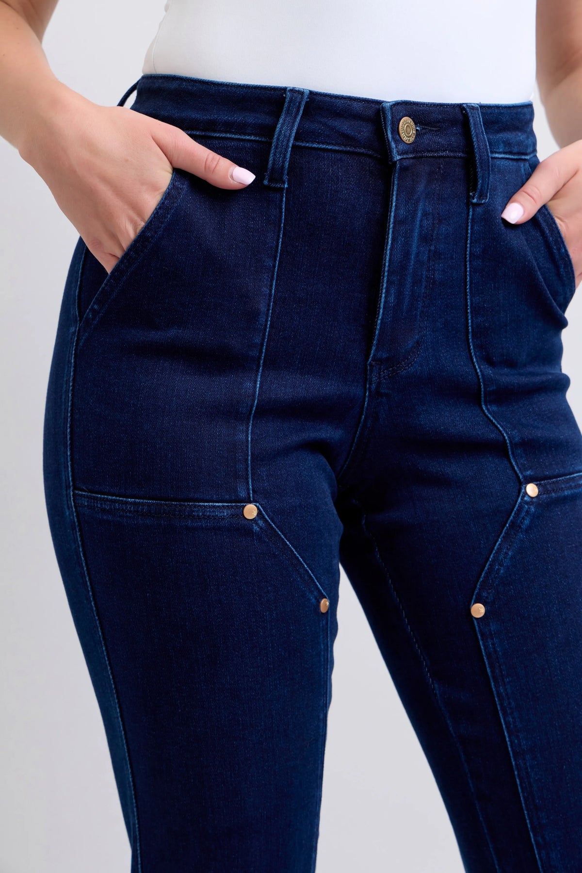 Judy Blue Full Size Hw Work Wear Knee Patch Straight Jeans Plus Size - Ladyez