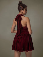 Velvet Halter Skater Dress - Ladyez