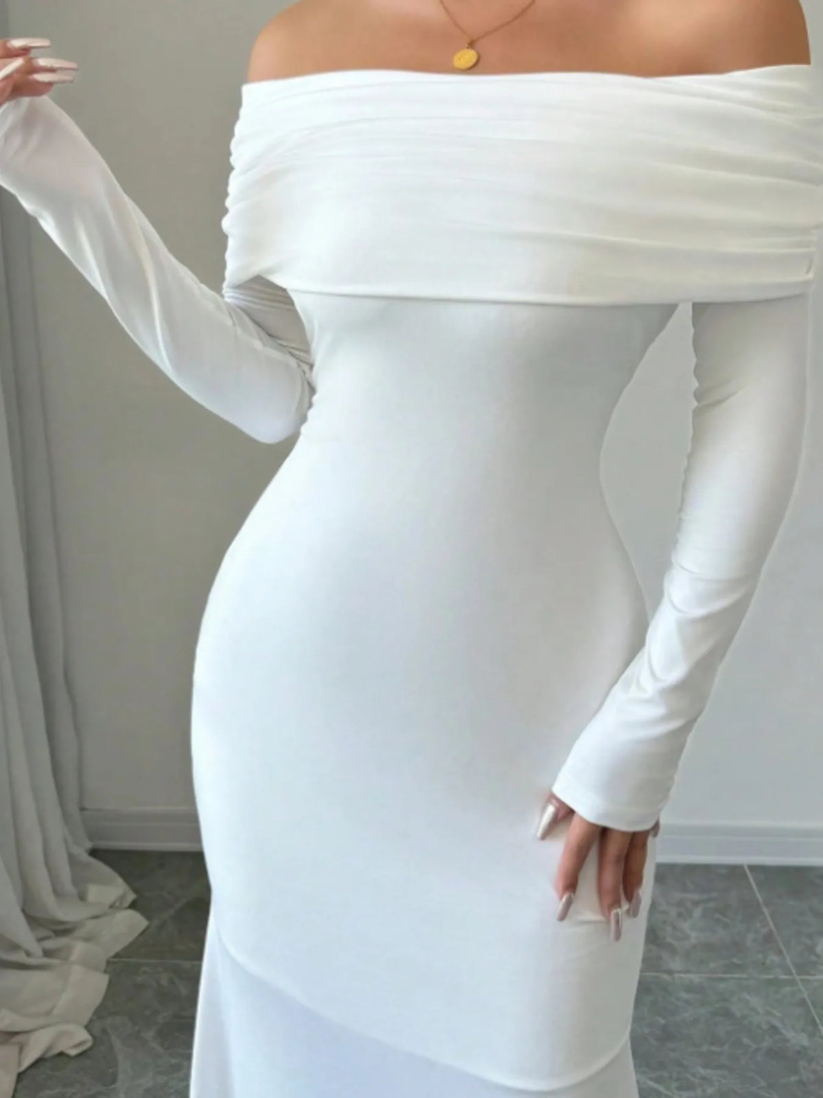 Off-Shoulder Long Sleeve Bodycon Maxi Dress - Ladyez