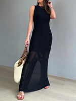 Openwork Slit Round Neck Cover-Up - Ladyez