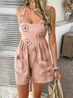 Devine Flower Wide Strap Overalls with Pockets