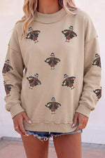 Sequin Turkey Mock Neck Exposed Seam Pullover Sweatshirt