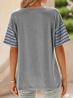 Color Block Striped Sleeve Casual T-Shirt - Ladyez