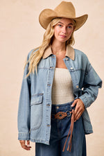 BiBi Washed Denim Jacket with Contrast Collar Detail
