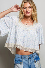 POL Floral Print Lace Trim Blouse