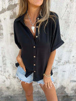 Full Size Casual Button Down Short Sleeve Loose Shirt Plus Size - Ladyez